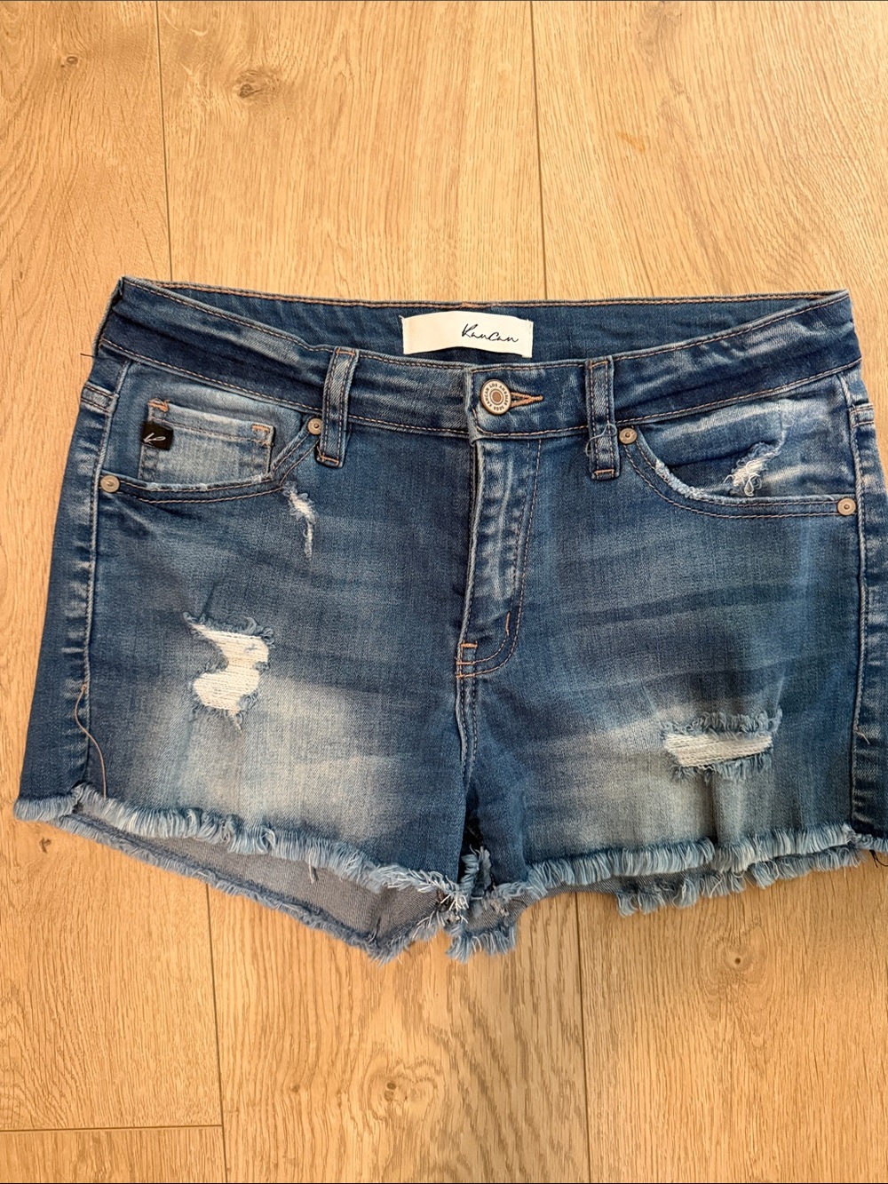 KanCan Medium Wash Distressed Denim Cutoff Shorts